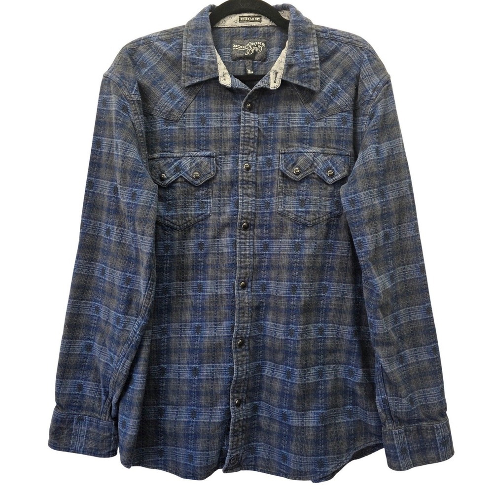 Moonshine Spirit Brad Paisley Mens‎ Blue Plaid Western Snap Shirt Large